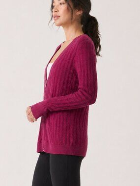 Merrell Sweater Women's Wool Cotton Lightweight Cardigan Long Sleeve Purple M